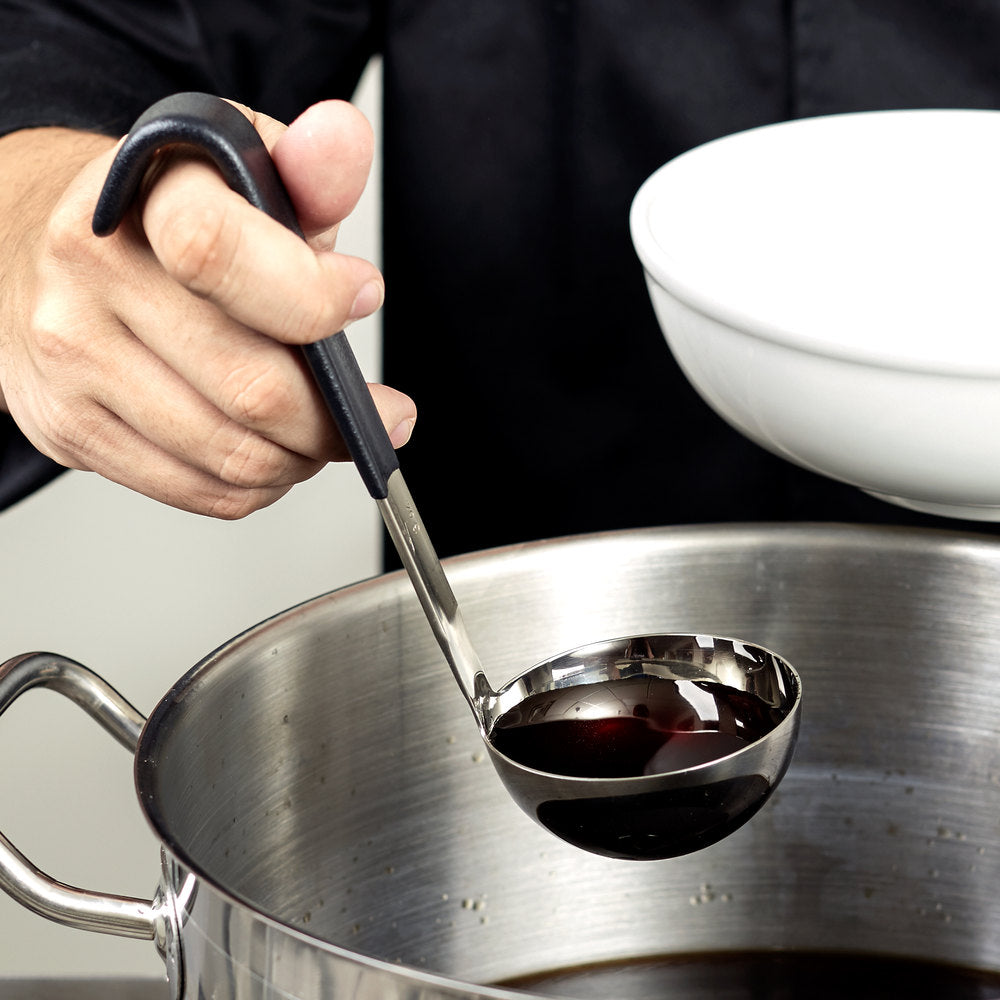 Vollrath Jacob's Pride 3 oz. One-Piece Stainless Steel Ladle with Short Black Kool-Touch® Handle