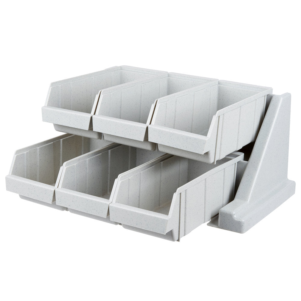 Cambro Speckled Gray Versa Self Serve Condiment Bin Stand Set with 2-Tier Stand and 12" Condiment Bins