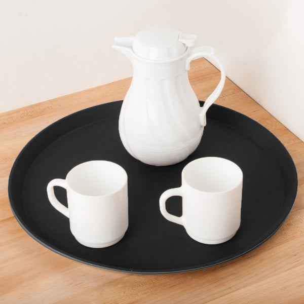 Cambro  Treadlite 16" Round Black Non-Skid Treadlite Fiberglass Serving Tray