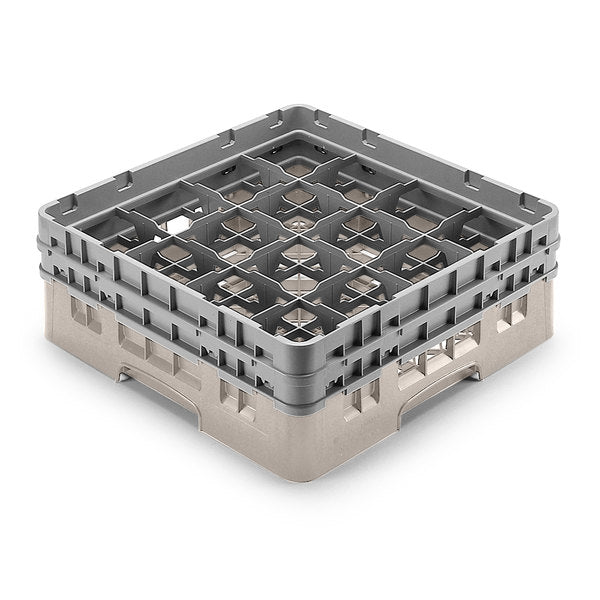 Cambro Camrack Customizable 10 1/8" High Customizable Beige 16 Compartment Glass Rack with 5 Extenders