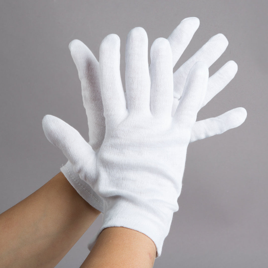 Large White Cotton Service Gloves (6 Pairs) - Winco