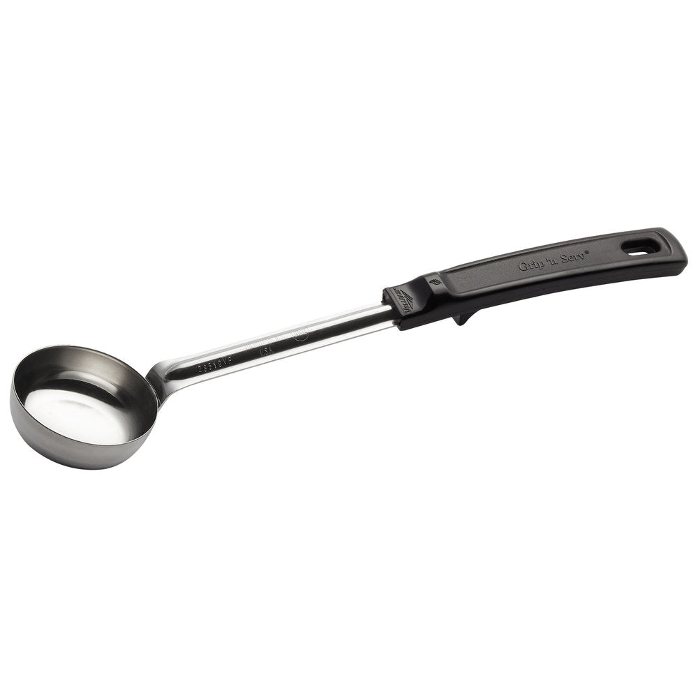 Vollrath  2 oz. Black Solid Round Stainless Steel Spoodle® Portion Spoon with Grip 'N Serve® Handle