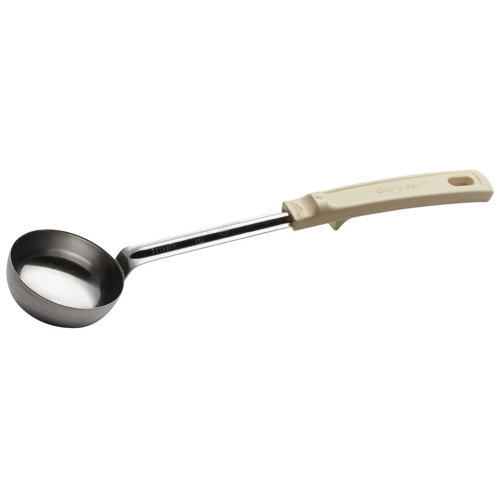 Vollrath 3 oz. Ivory Solid Round Stainless Steel Spoodle® Portion Spoon with Grip 'N Serve® Handle
