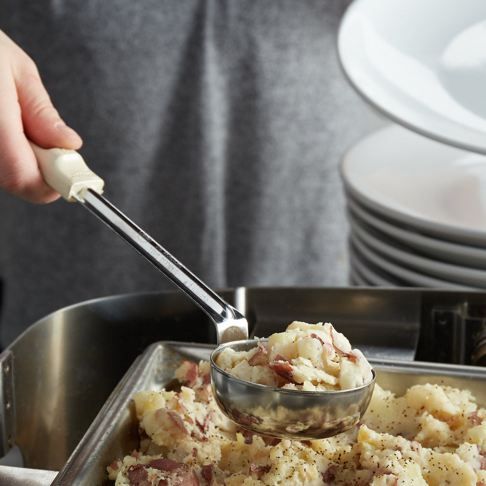 Vollrath 3 oz. Ivory Solid Round Stainless Steel Spoodle® Portion Spoon with Grip 'N Serve® Handle
