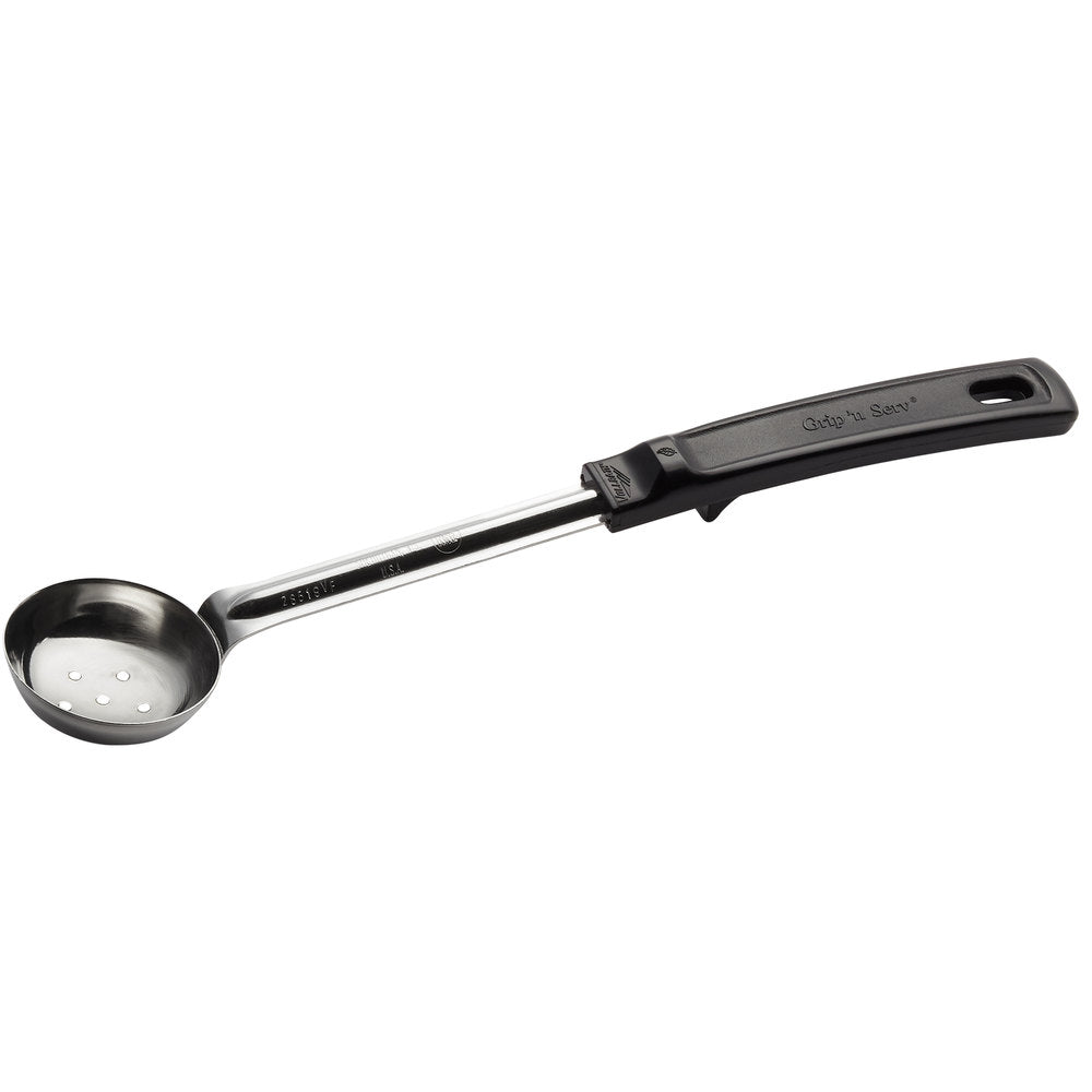 Vollrath 1 oz. Black Perforated Round Stainless Steel Spoodle® Portion Spoon with Grip 'N Serve® Handle