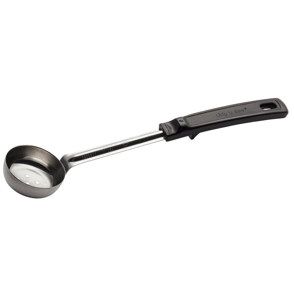 Vollrath  2 oz. Black Perforated Round Stainless Steel Spoodle® Portion Spoon with Grip 'N Serve® Handle