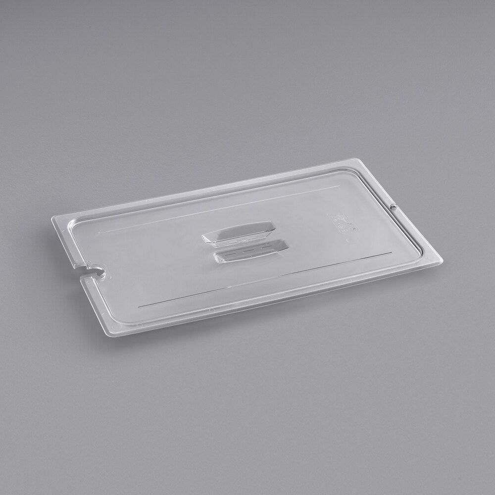 Cambro Camwear Full Size Clear Polycarbonate Handled Lid with Spoon Notch