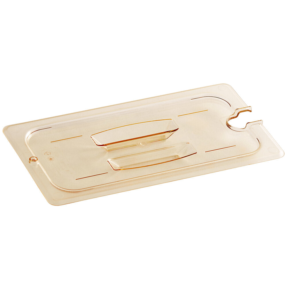 Cambro H-Pan™ 1/3 Size Amber High Heat Handled Flat Lid with Spoon Notch