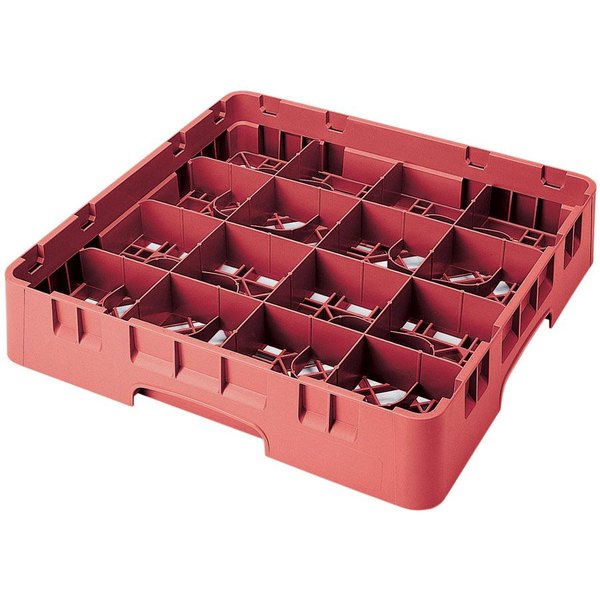 Cambro Camrack 3 5/8" High Customizable Red 16 Compartment Glass Rack with 1 Extender