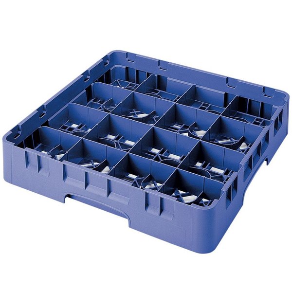 Cambro Camrack 3 5/8" High Customizable Blue 16 Compartment Glass Rack with 1 Extender