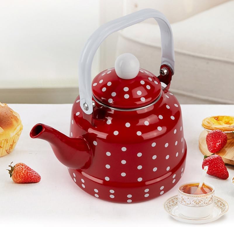 ENAMEL TEA KETTLE - STOVETOP TEAPOT WITH HANDLE - 1.1 LITER - KNICER