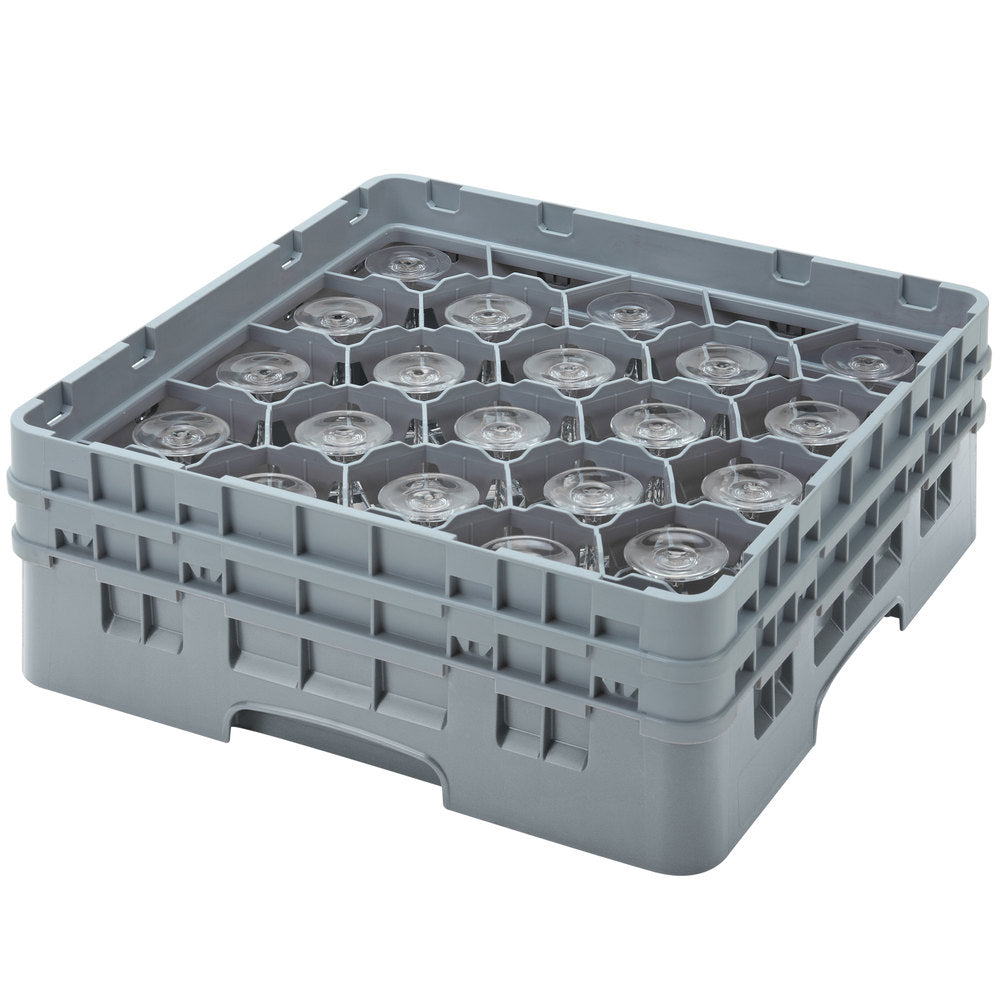 Cambro Camrack 5 1/4" High Customizable Soft Gray 20 Compartment Glass Rack