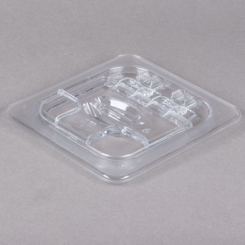 Cambro Camwear 1/6 Size Clear Polycarbonate FlipLid with Spoon Notch