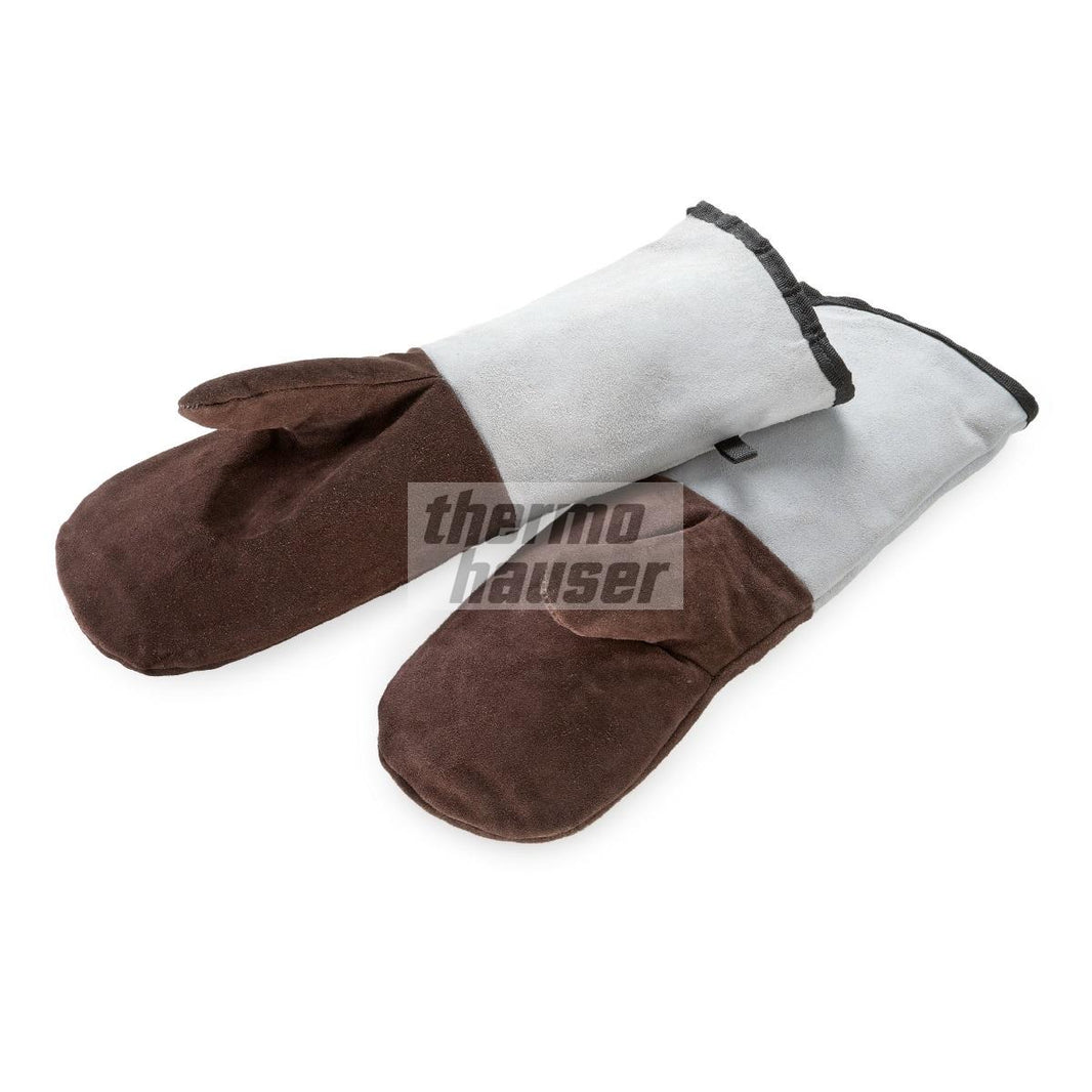 Leather oven gloves, mittens, with cuffs, approx. 45 cm x 15 cm - Thermohauser