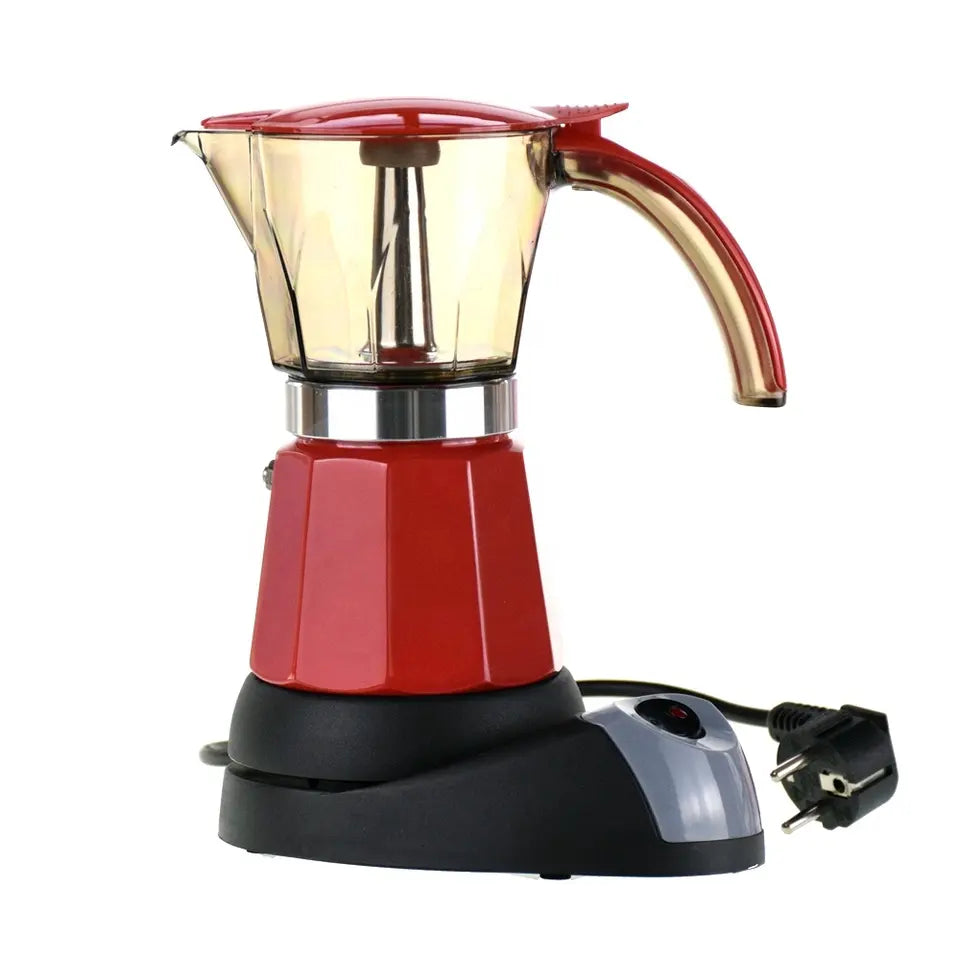 Electric Moka Pot 300ml/Red, Silver - Brewing Edge