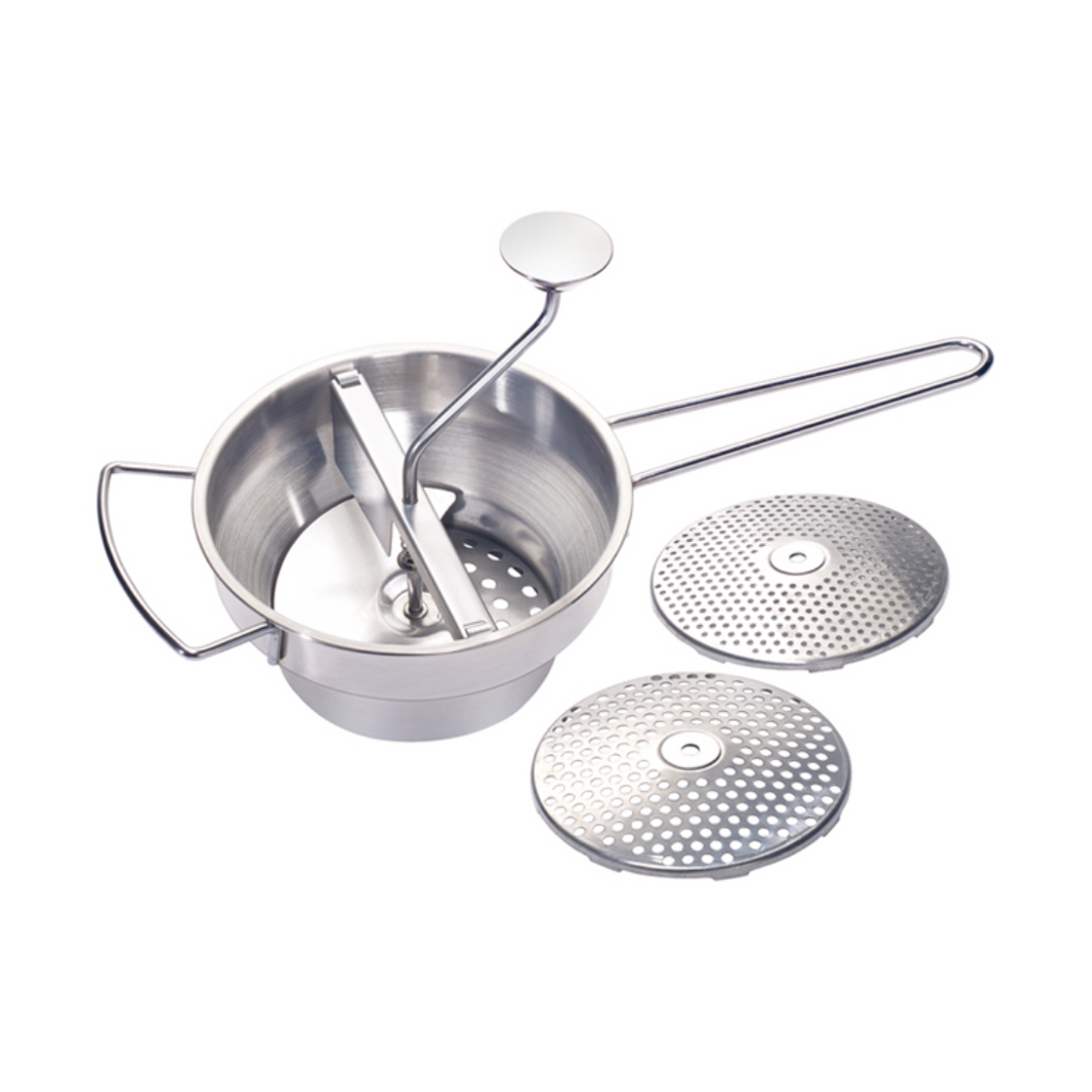 2 Qt Stainless Steel Food Mill with 3 Graters - Winco