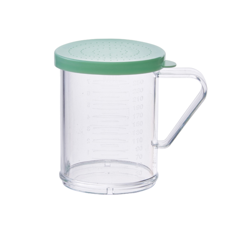 10 Oz. Clear Polycarbonate Dredge with Snap-On Lid / Winco