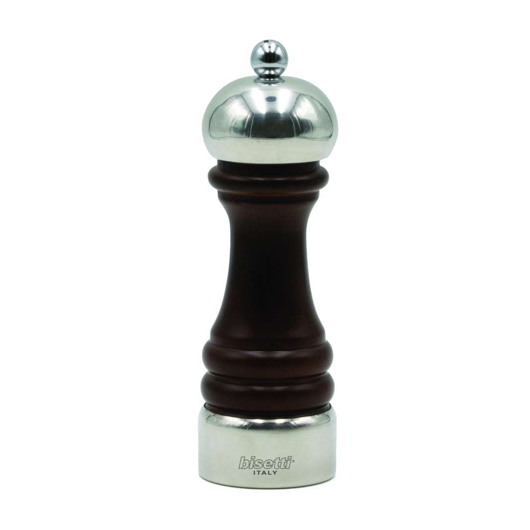 Bisetti Messina Walnut Stained Beech-Wood Salt And Pepper Mill - Base & Head Covered With Pewter - 5150MSTP , 5150TP