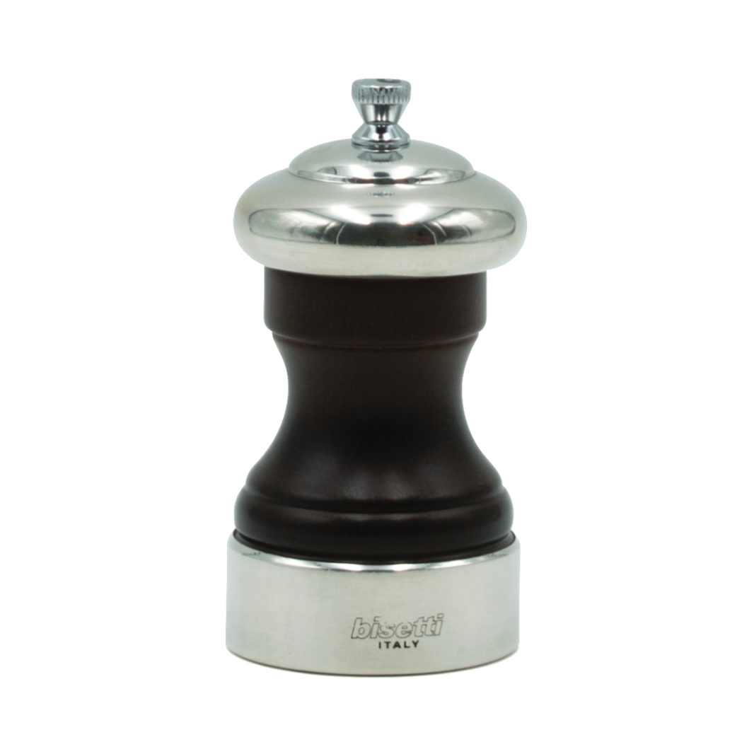 Bisetti Messina Walnut Stained Beech-Wood Salt And Pepper Mill - Base & Head Covered With Pewter