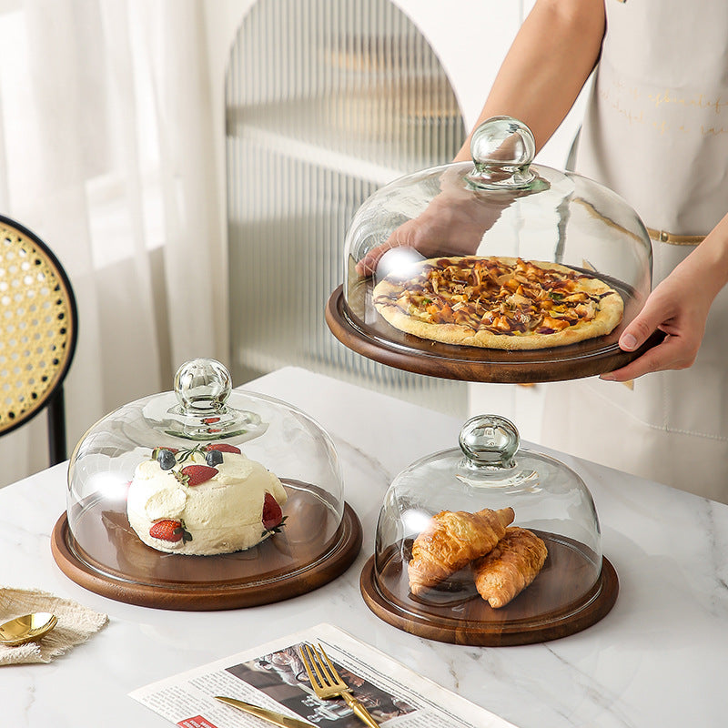 Knicer Wooden Cake Tray With Glass Cover - Cake Dome