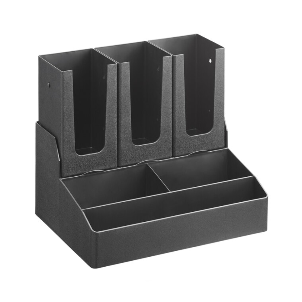 Countertop Cup, Lid, and Coffee Condiment Organizer Black 6-Section