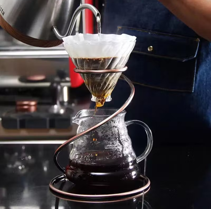 Pour Over Drip Brewing Maker With Metal Spiral Filter Frame Bronze Stand - Brewing Edge