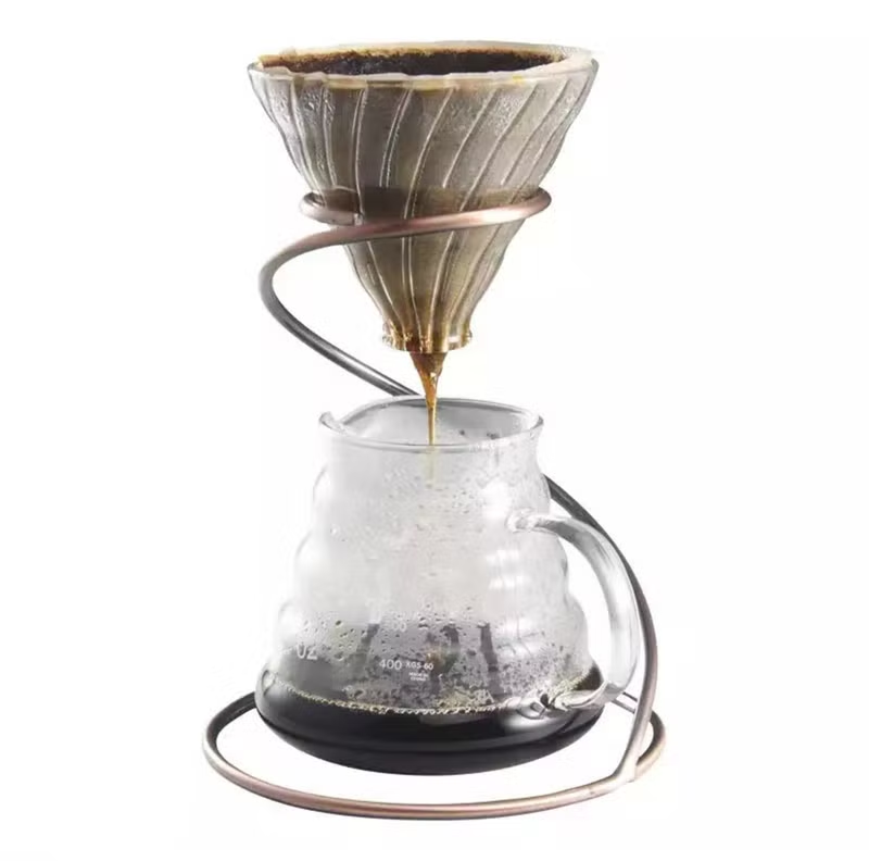 Pour Over Drip Brewing Maker With Metal Spiral Filter Frame Bronze Stand - Brewing Edge