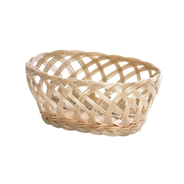 9 1/4" x 7" x 3 1/4" Beige Natural Open Weave Oval Rattan Basket / Tablecraft