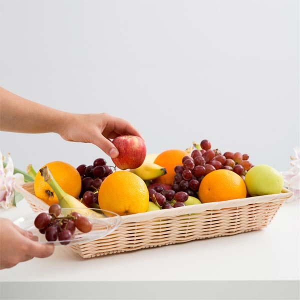 Handwoven Beige Polypropylene 16" x 11 1/4" x 3" Rectangular Basket / Tablecraft