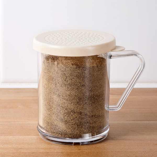 10 Oz Polycarbonate Dredge, Beige, Salt & Pepper Lid / Tablecraft