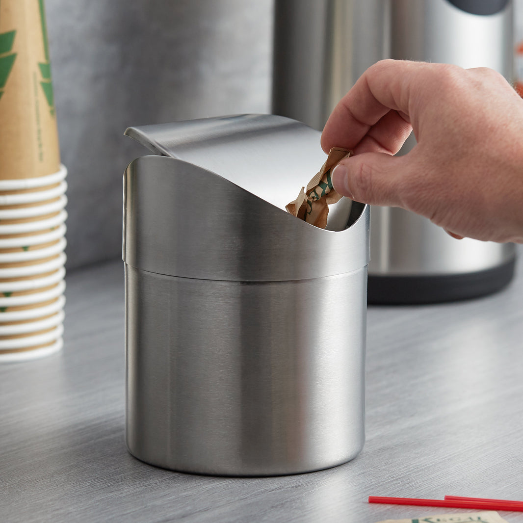 4-3/4″ x 6″ Stainless Steel Mini Swing-Lid Waste Can - Winco