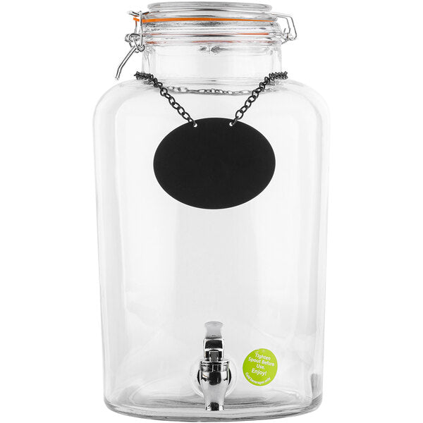 2.5 Gallon Glass Beverage Dispenser with Chalkboard Necklace / Tablecraft