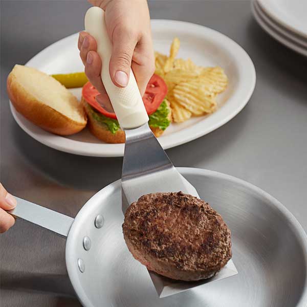 Stainless Steel Silver 11-1/2" Hamburger Turner with White Handle / Tablecraft