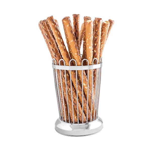 Round Stainless Steel Regent Breadstick Basket - 3 1/4" x 5 1/4" / Tablecraft