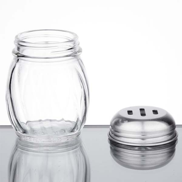 6 oz Swirl Glass Shaker with Plastic Slotted Top - Metal Case of 12 Each / Tablecraft