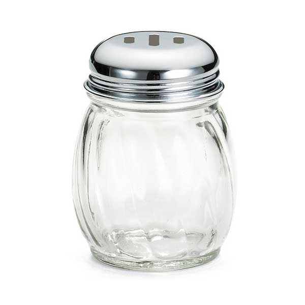 6 oz Swirl Glass Shaker with Plastic Slotted Top - Metal Case of 12 Each / Tablecraft