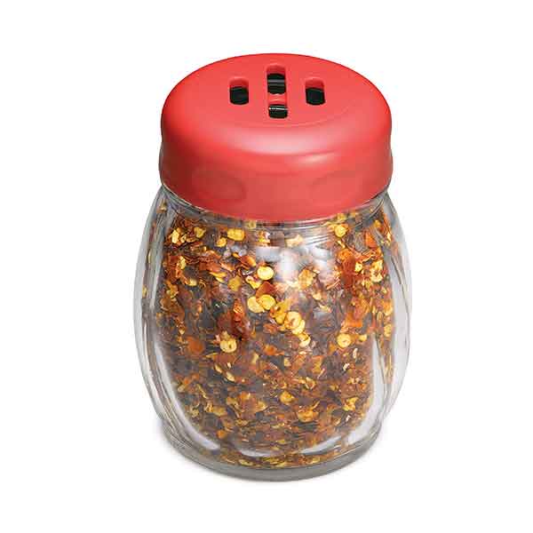 6 oz Swirl Glass Shaker with Plastic Slotted Top - Red 1 Dozen / Tablecraft