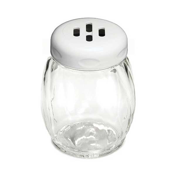 6 oz Swirl Glass Shaker with Plastic Slotted Top - White 1 Dozen / Tablecraft