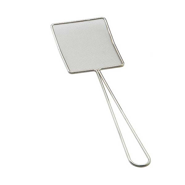 5" x 6-1/2" Square x 18-1/4" Long Tin Plated Fine Tin Mesh Skimmer / Tablecraft