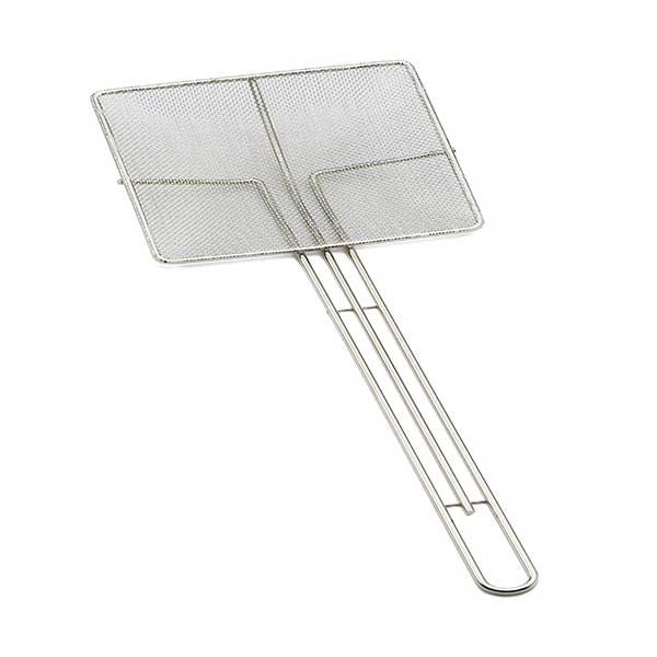 6-1/2" x 6-1/2" Square x 20" Long Tin Plated Fine Tin Mesh Skimmer / Tablecraft