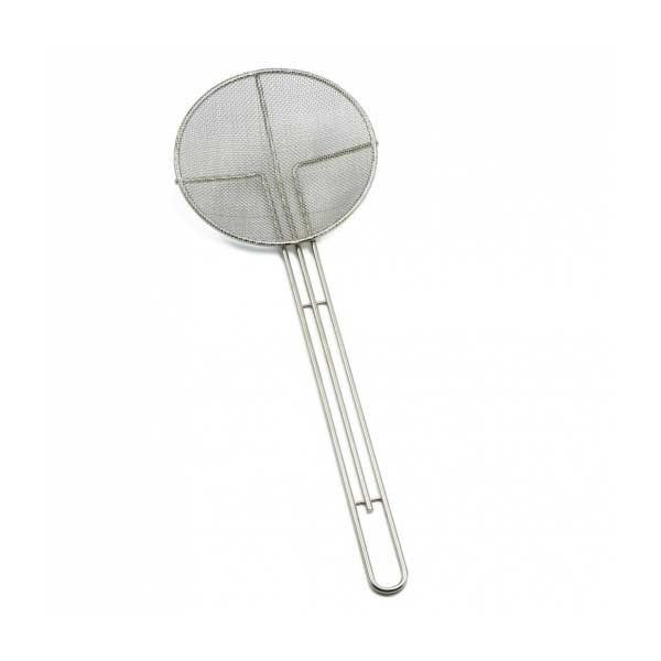 6-1/2" Diameter Round x 20" Long Tin Plated Fine Mesh Skimmer / Tablecraft