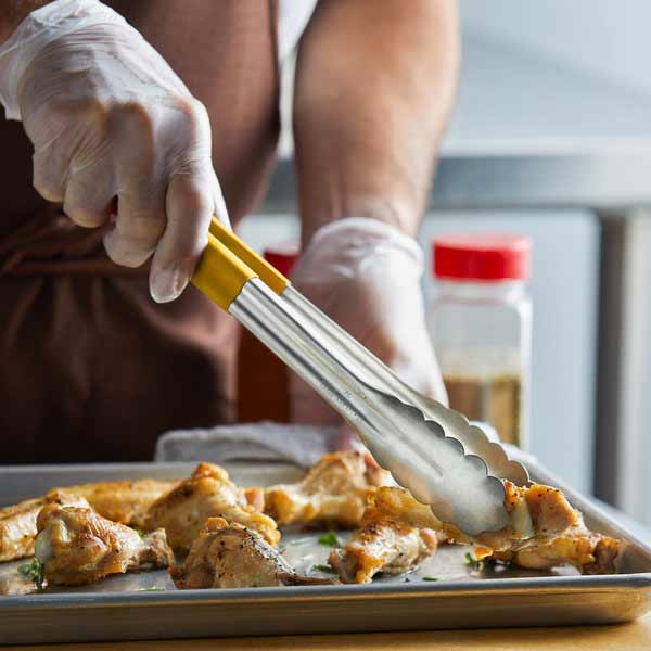 9.5" Yellow Handle, Stainless Steel Tongs / Tablecraft