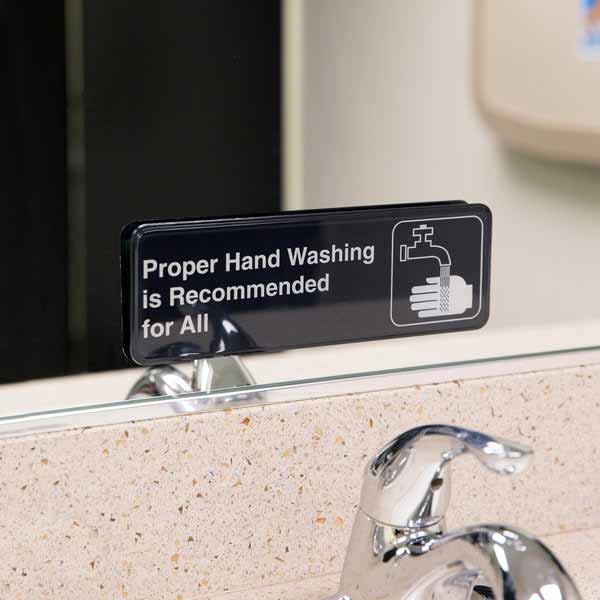 Proper Hand Washing Is Recommended For All Sign - Black and White, 9" x 3" / Tablecraft