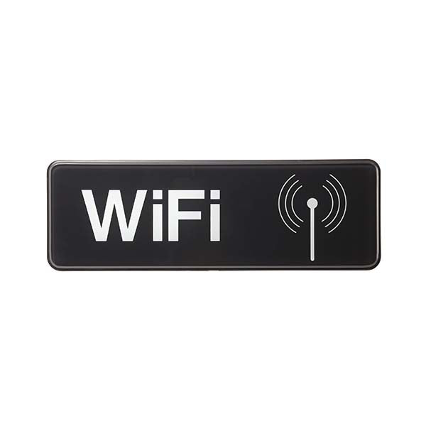 Plastic 9" x 3" White on Black "WiFi" Wall Sign / Tablecraft