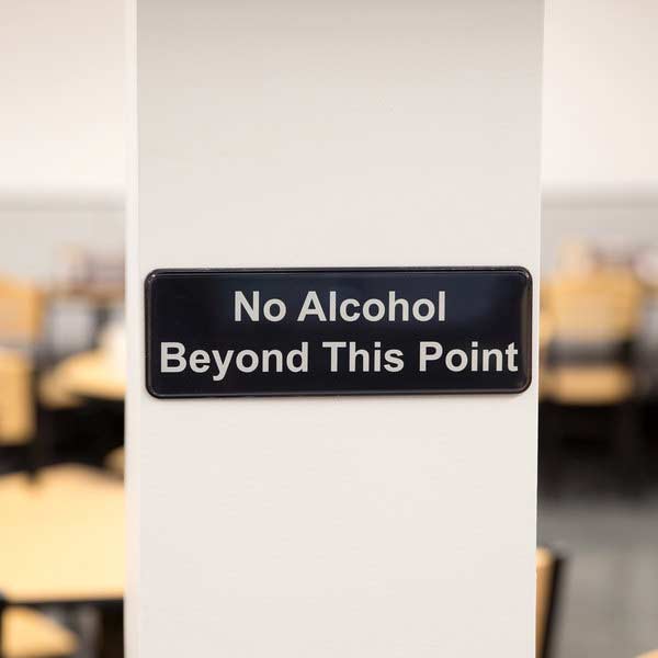 No Alcohol Beyond This Point Sign - Black and White, 9" x 3" / Tablecraft