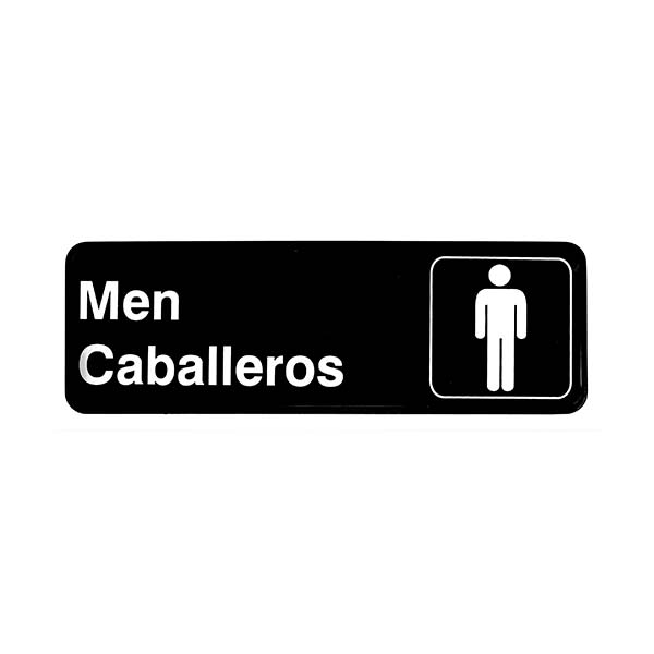 Men's / Caballeros Restroom Sign - Black and White, 9" x 3" / Tablecraft