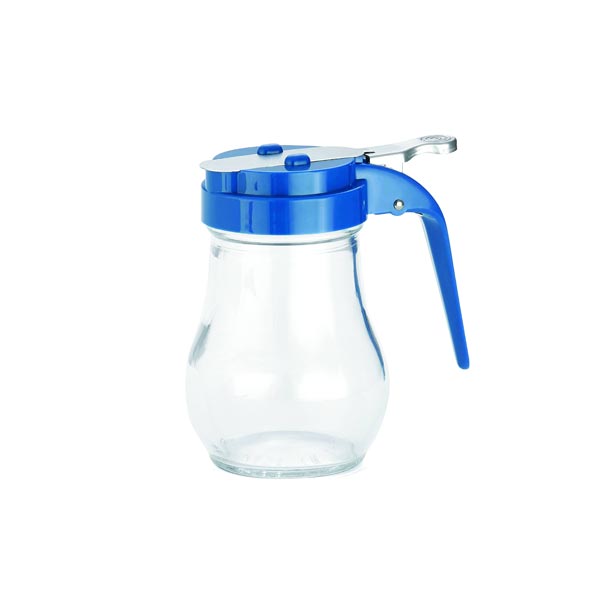 6 Oz Teardrop Glass Dispenser, Blue Top / Tablecraft