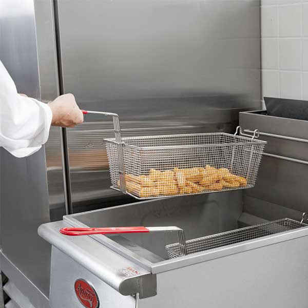 Nickel Plated Rectangular Fry Basket with Red Handle / Winco