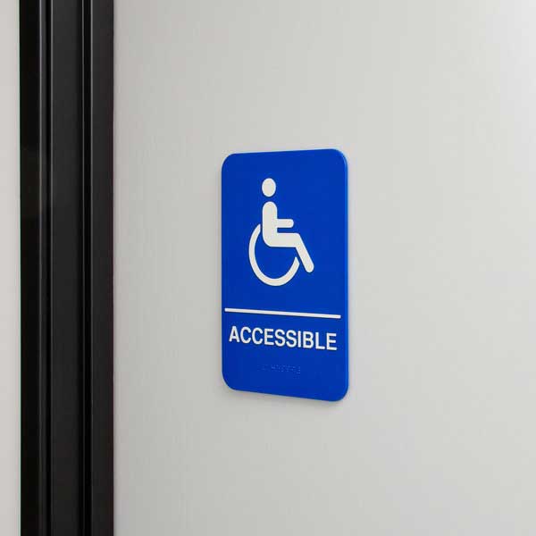 Accessible Sign with Braille - Blue and White, 9" x 6" / Tablecraft