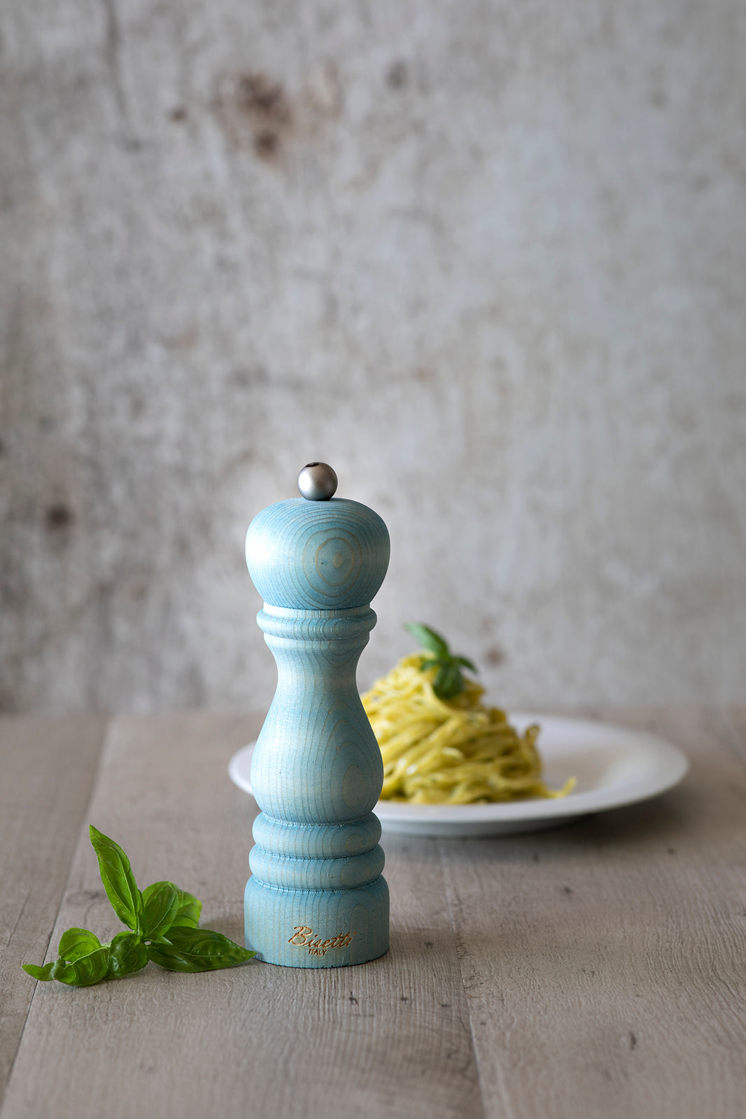 Bisetti Vintage 7" Light Blue Fir-Wood Salt And Pepper Mill "Shabby"